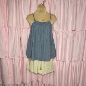 84. GELIME NWT Knit Cami & Shorts Set – Dusty Blue & Buttercream Medium